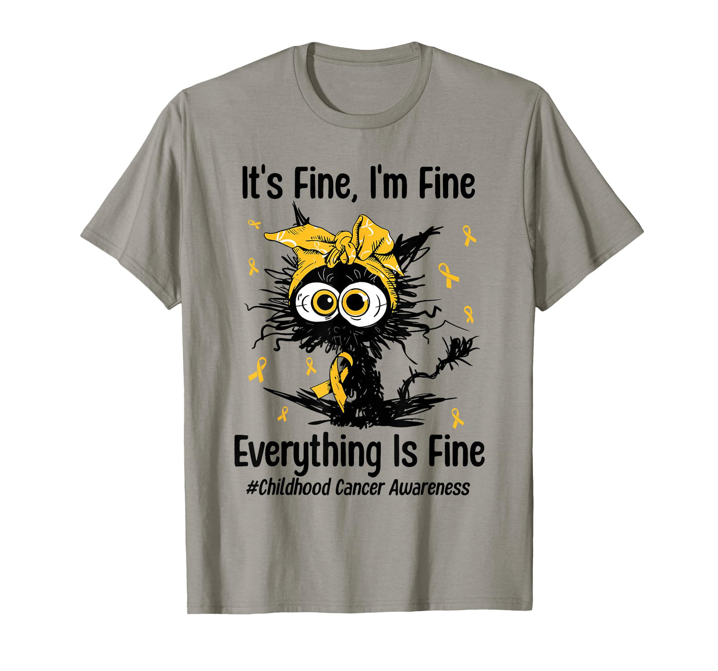 Motivational Childhood Cancer Awareness Cat Gold Ribbon T-Shirt