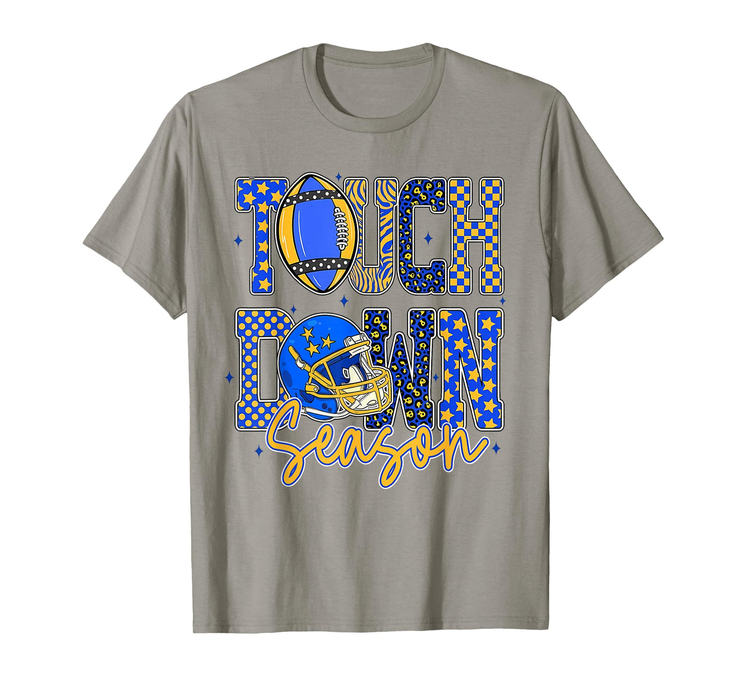 Leopard Blue Gold Checkered Football Touchdown Season T-Shirt