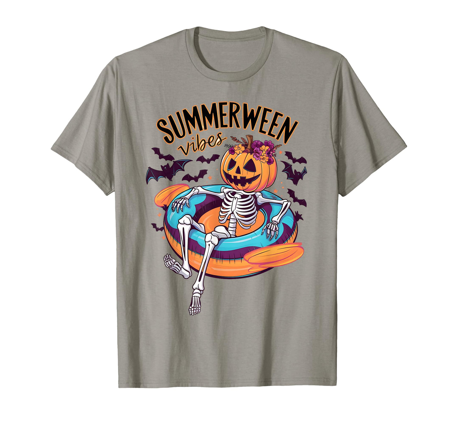 Summerween Vibes Skeleton Pumpkin Summer Vacation Men Women Kids T-Shirt