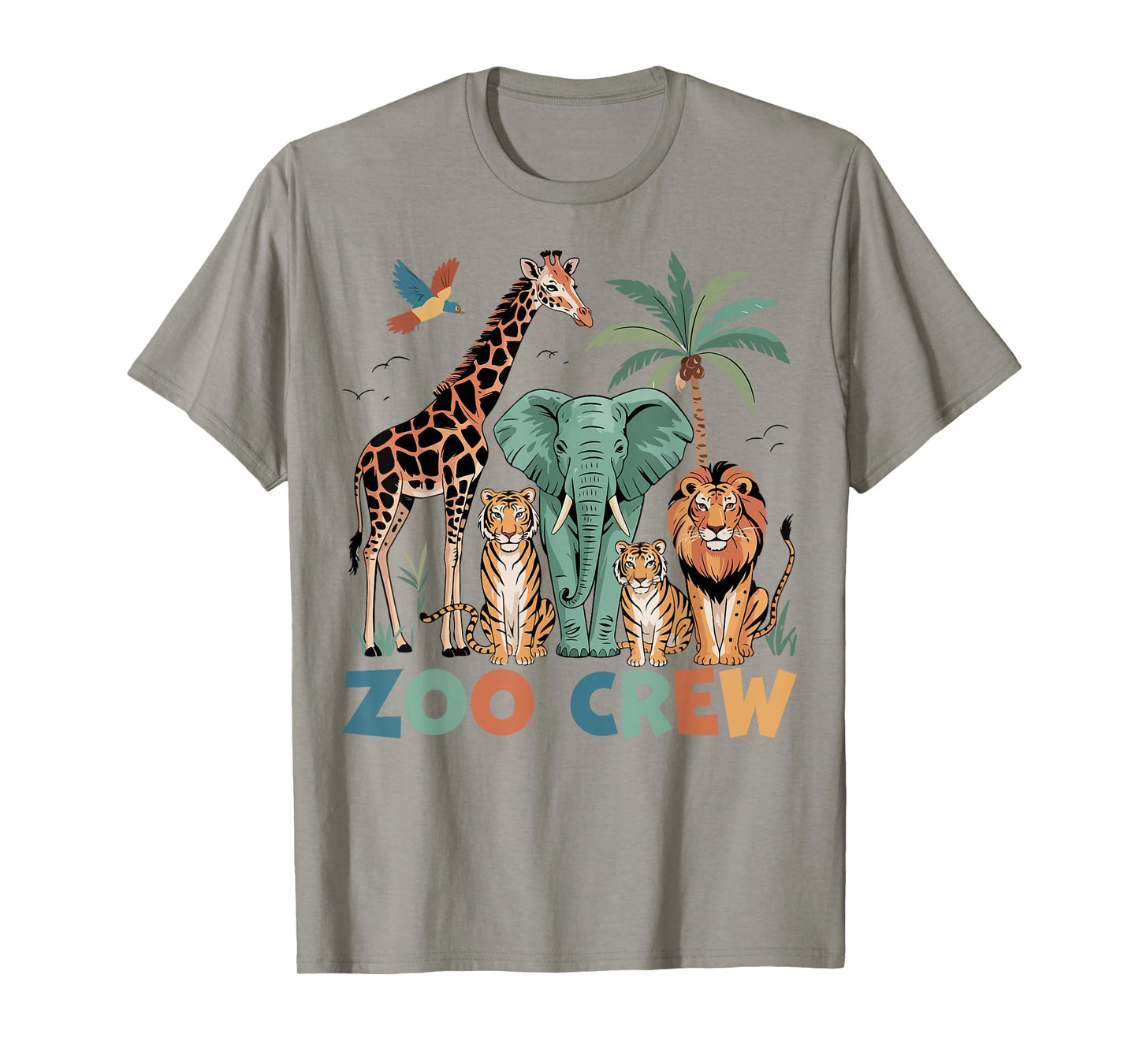 Wildlife Safari Animal Giraffe Elephant Tiger Lion Zoo Crew T-Shirt