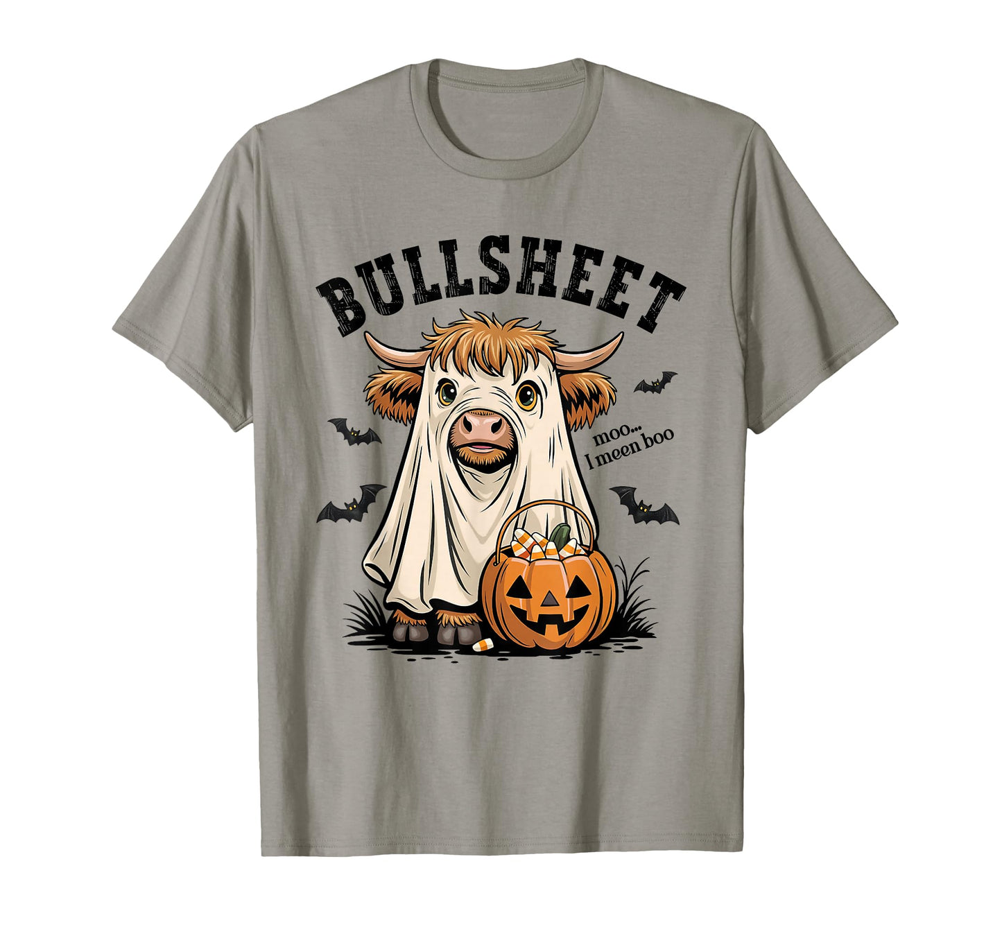 Moo... I Mean Boo Bullsheet Highland Cow Ghost Halloween T-Shirt