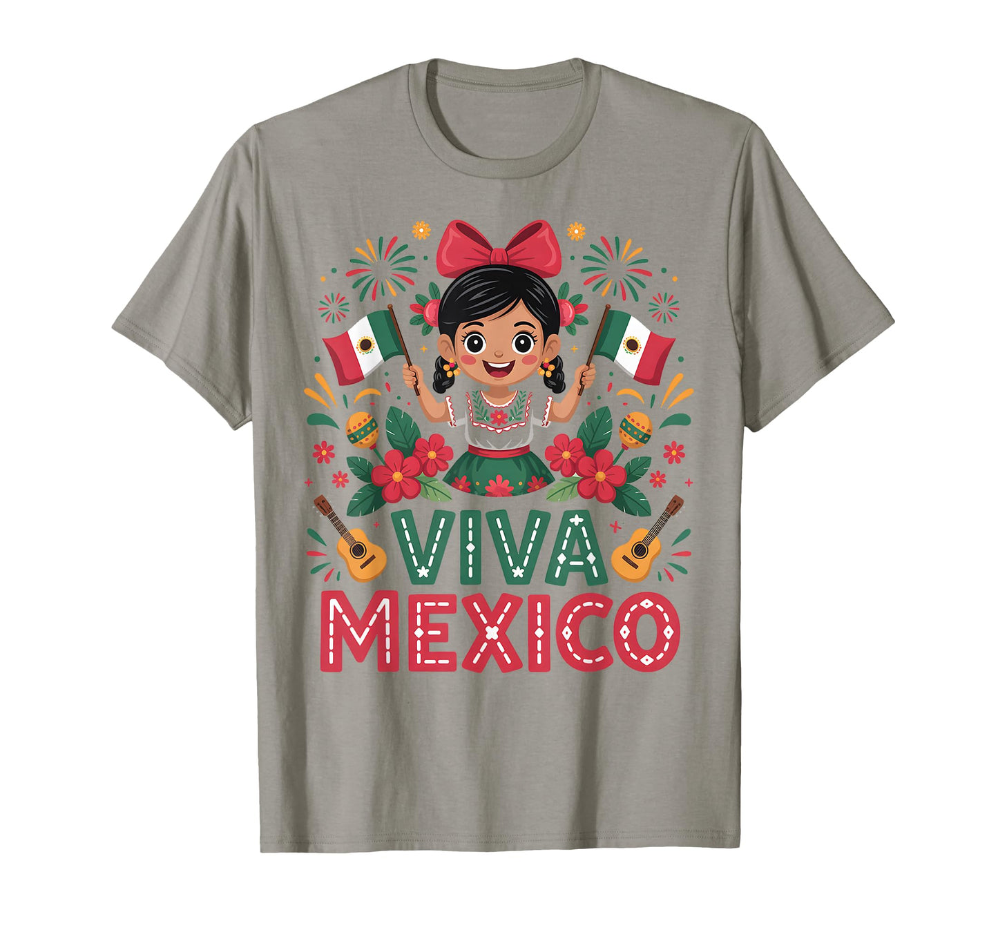Viva Mexico Mexican Girl Flag Independence Day Girls Kids T-Shirt
