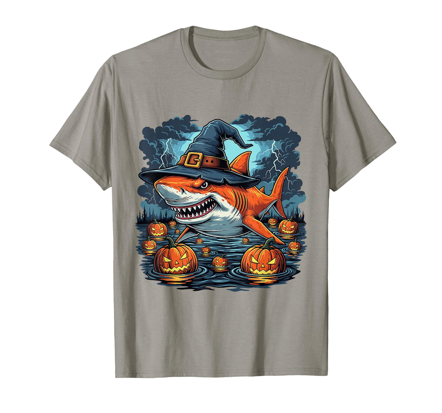 Halloween Spooky Orange Shark Scary Pumpkin T-Shirt