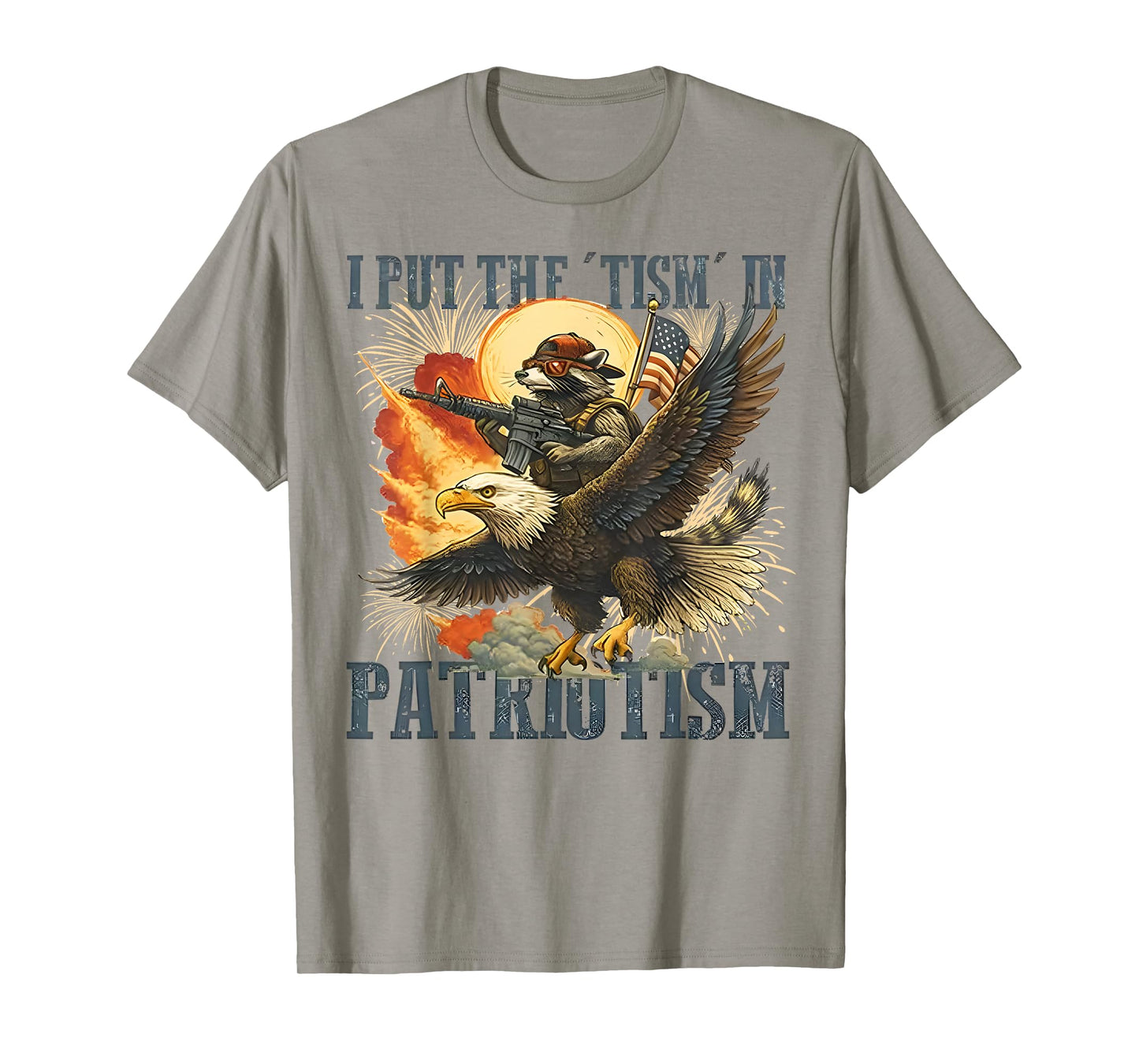 I Put The βTismβ in Patriotism Eagle Raccoon USA Flag Retro T-Shirt