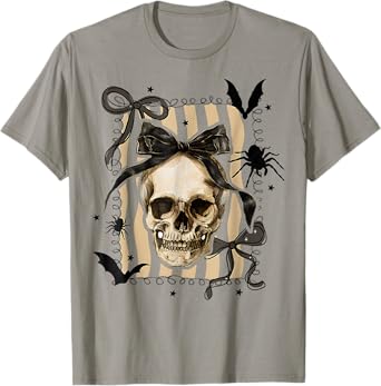 Scary Halloween Skull Coquette Bow Spooky Season Skeleton T-Shirt