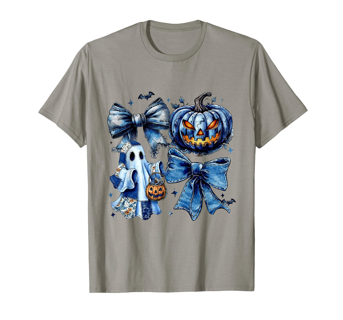 Halloween Blue Denim Ghost Patchwork Spooky Ghost T-Shirt