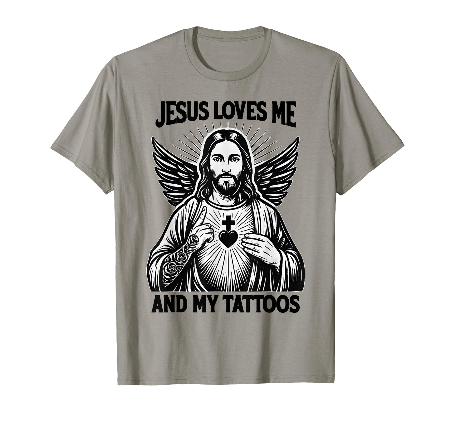 Jesus Loves Me and My Tattoos Funny Christian Tattoo Lover T-Shirt