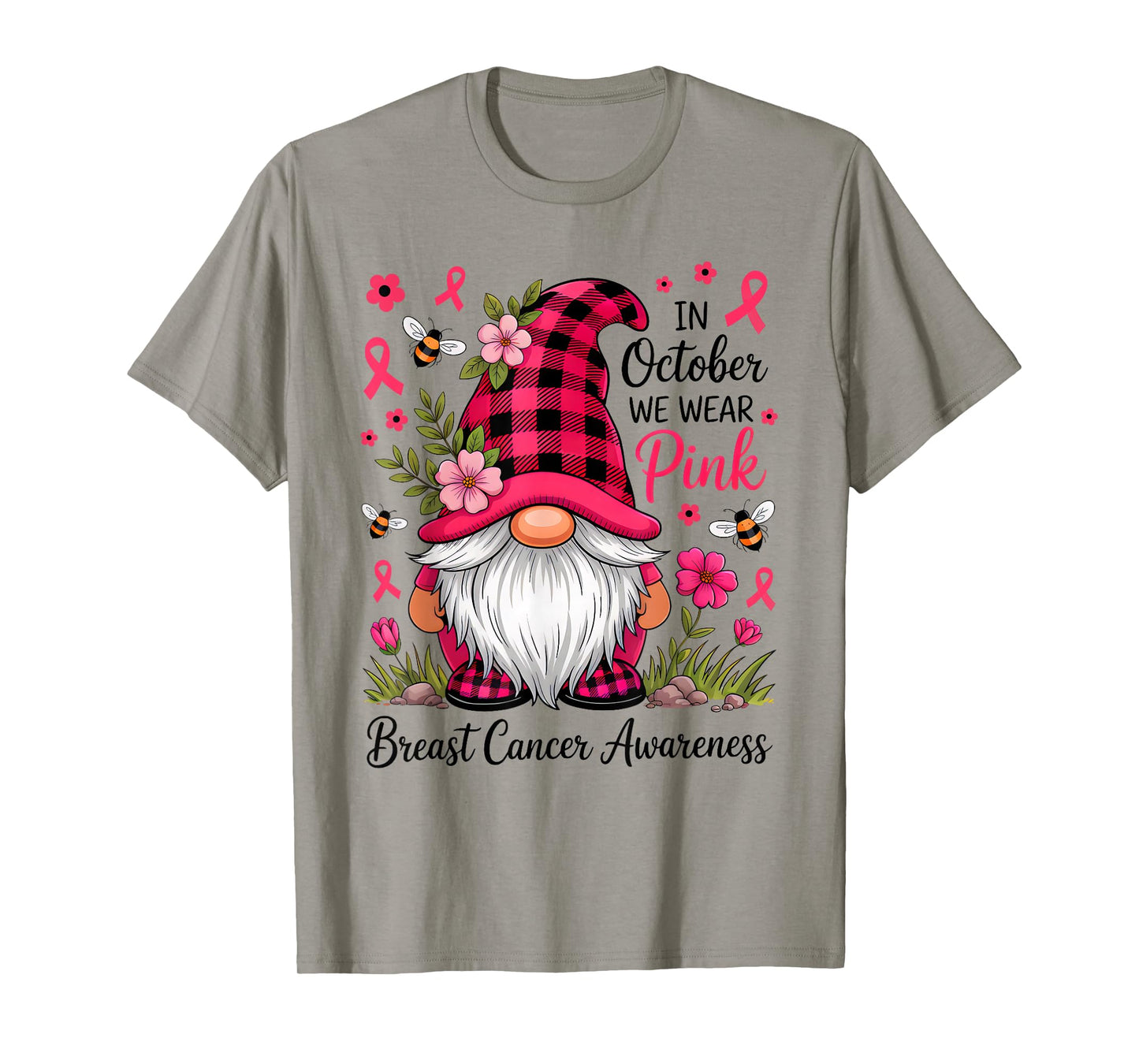 In October We Wear Pink Ribbon Warrior Gnomes Breast Cancer T-Shirt