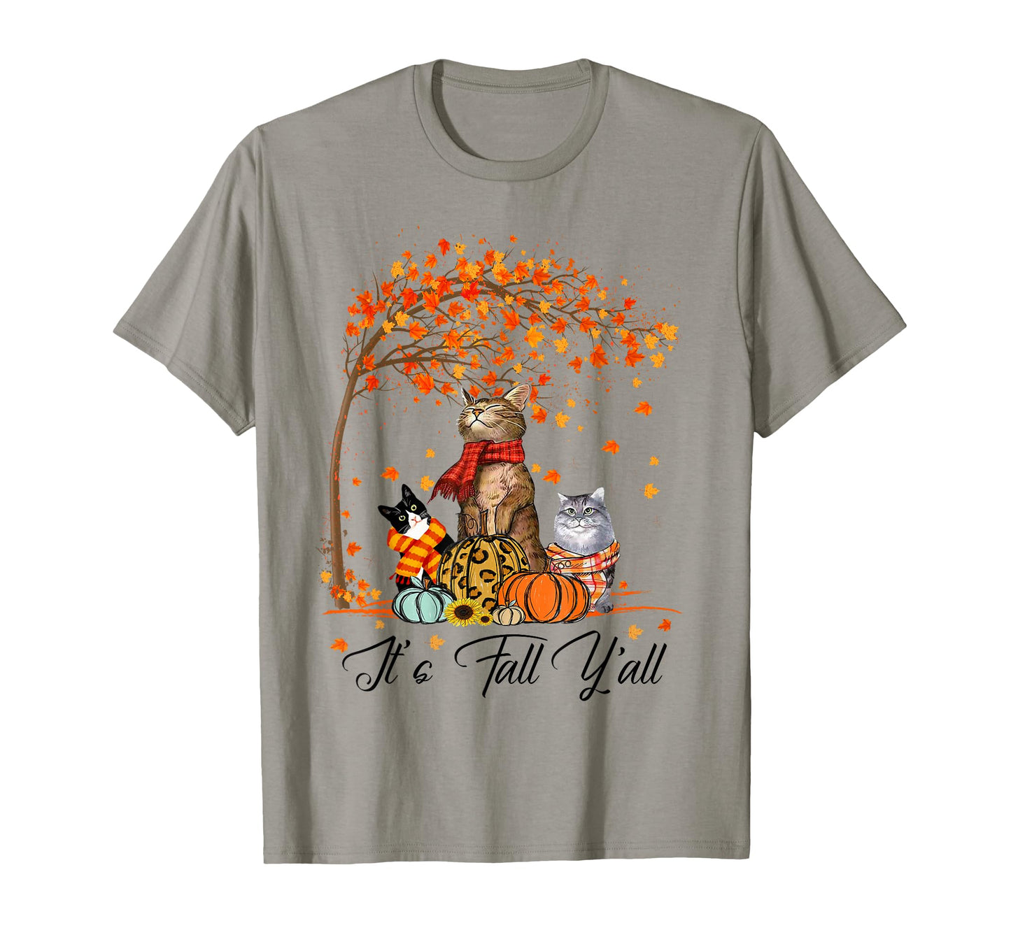 Cat It’s Fall Y’all Pumpkins Autumn Halloween Cat Fall Gifts T-Shirt