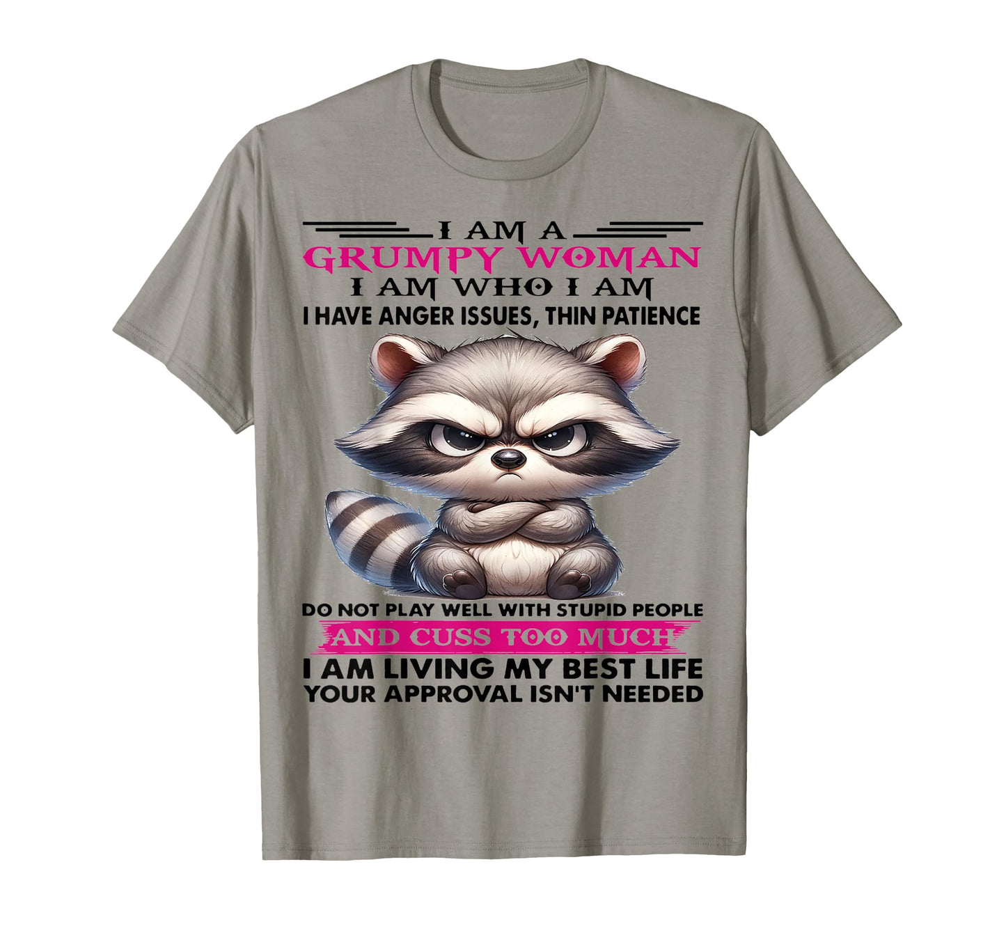 Cute Raccoon I Am A Grumpy Old Woman I Am Who I Am T-Shirt