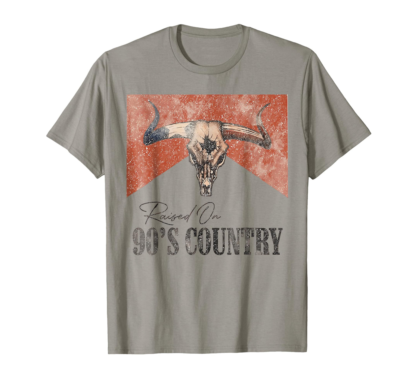 Vintage Western Bull Skull Raised On 90's Country Music T-Shirt