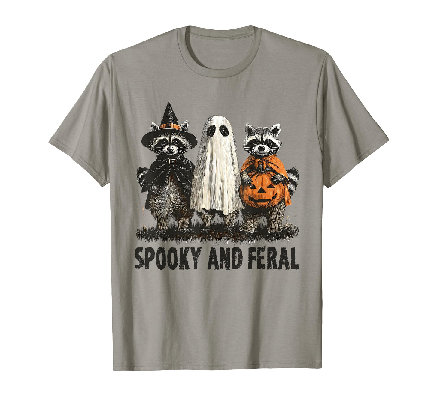Spooky And Feral Funny Witch Ghost Raccoon Halloween Costume T-Shirt