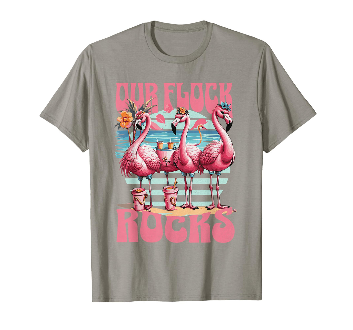 Our Flock Rocks Flamingo Summer Vacation Family Matching T-Shirt