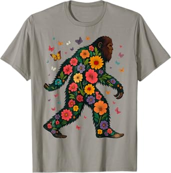 Floral Bigfoot Sasquatch Retro Colorful Flowers Gifts Funny T-Shirt