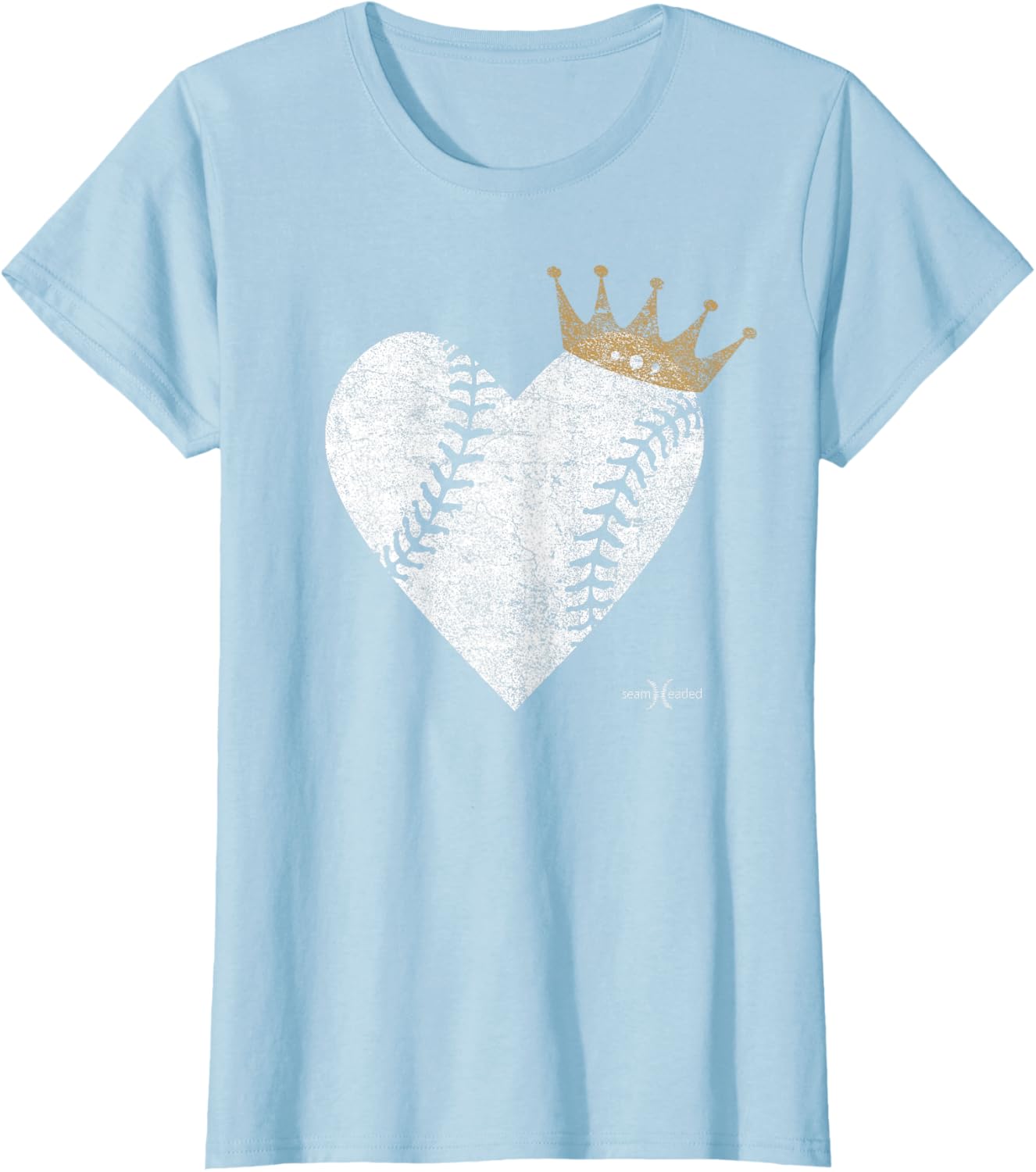 Vintage Baby Blue Royal Baseball Heart with Crown T-Shirt
