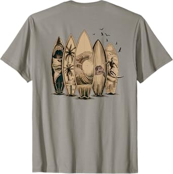 On Back | Surfing Tropical Surfboards Surfboarder Surfer T-Shirt