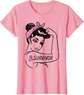 Breast Cancer Survivor Rosie Riveter Pink Awareness Women T-Shirt