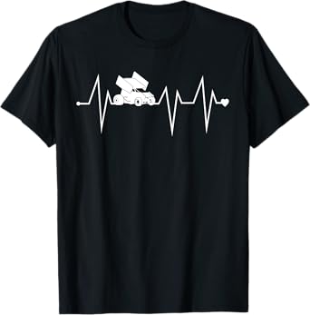 Funny Sprint Car Racing Racer Heartbeat Heart Pulse Rate EKG T-Shirt