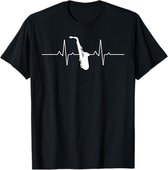 Cool Saxophone For Men Women Jazz Blues Music Band Heartbeat T-Shirt
