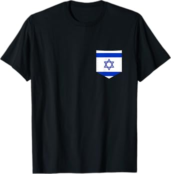 Israel Flag T-Shirt with Printed Israeli Flag Pocket T-Shirt