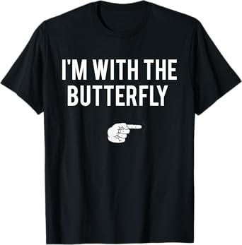 I'm With Butterfly Halloween Costume Party Matching Couple T-Shirt