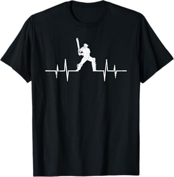 Funny ECG Cricket Game Lover Gifts Cool Cricket Heartbeat T-Shirt