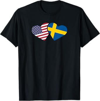 Sweden USA Flag T Shirt Heart Swedish American Love Roots Women Kids Men T-Shirt