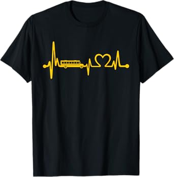 Funny School Bus Driver Gift | Love School Bus Heartbeat T-Shirt