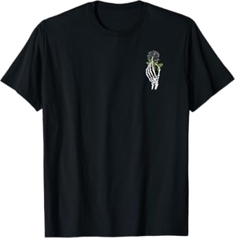Skeleton Hand Holding Rose Aesthetic Black Flower T-Shirt