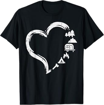 Trees RV Van Campfire Tent Heart Cute Love Camping Camper T-Shirt