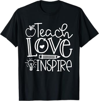 Teach Love Inspire Back To School Teacher Kids Boys Girls T-Shirt