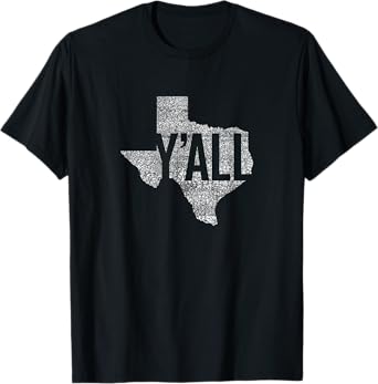 Y'all with Texas Map Distressed Weathered Desin T-Shirt