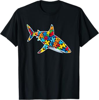 Shark Puzzle Autism Awareness Autistic Womens Mens Kids T-Shirt