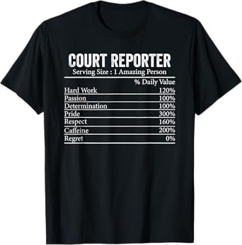Funny Court Reporter Nutrition Facts Information Men Women T-Shirt