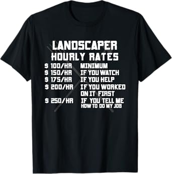 Landscaper Hourly Rate Funny Labor Landscaping Mowing Gifts T-Shirt
