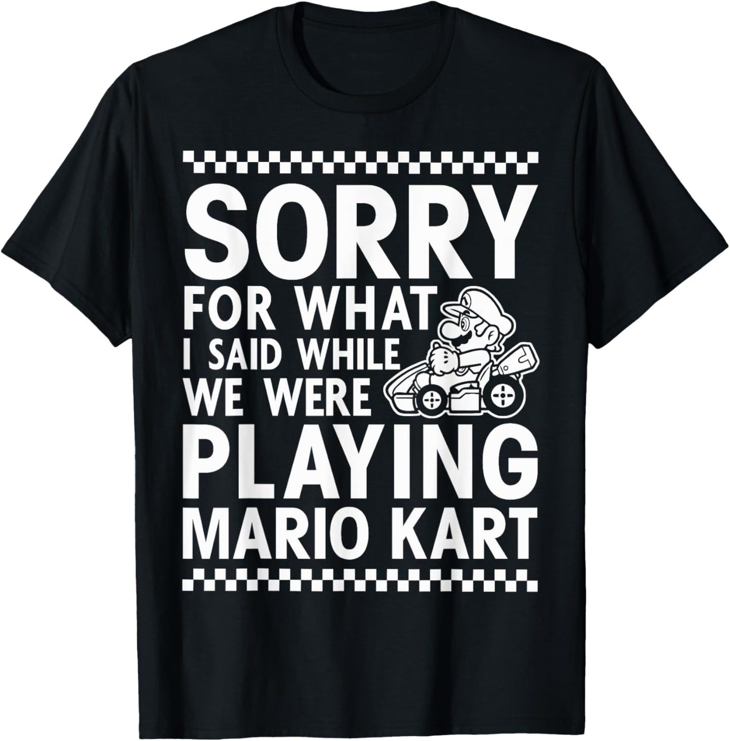Nintendo Mario Kart Checkered Sorry Graphic T-Shirt T-Shirt