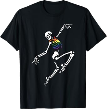 Skeleton Dancing Gay Pride LGBTQ Ally Rainbow Flag Men Women T-Shirt