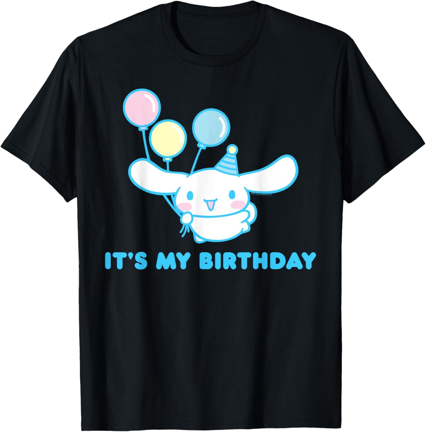 Sanrio Cinnamoroll Birthday T-Shirt: Adult Classic Fit, Blue Crew Neck, Short Sleeve
