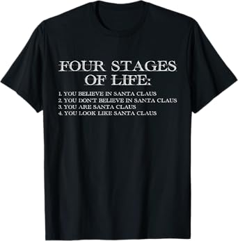 Funny Four Stages Of Life Santa Claus Quote Tee T-Shirt