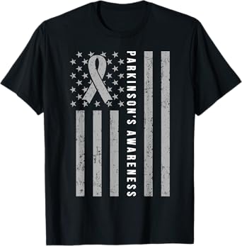 Parkinsons Awareness Ribbon Gray Parkinsons Disease Flag T-Shirt
