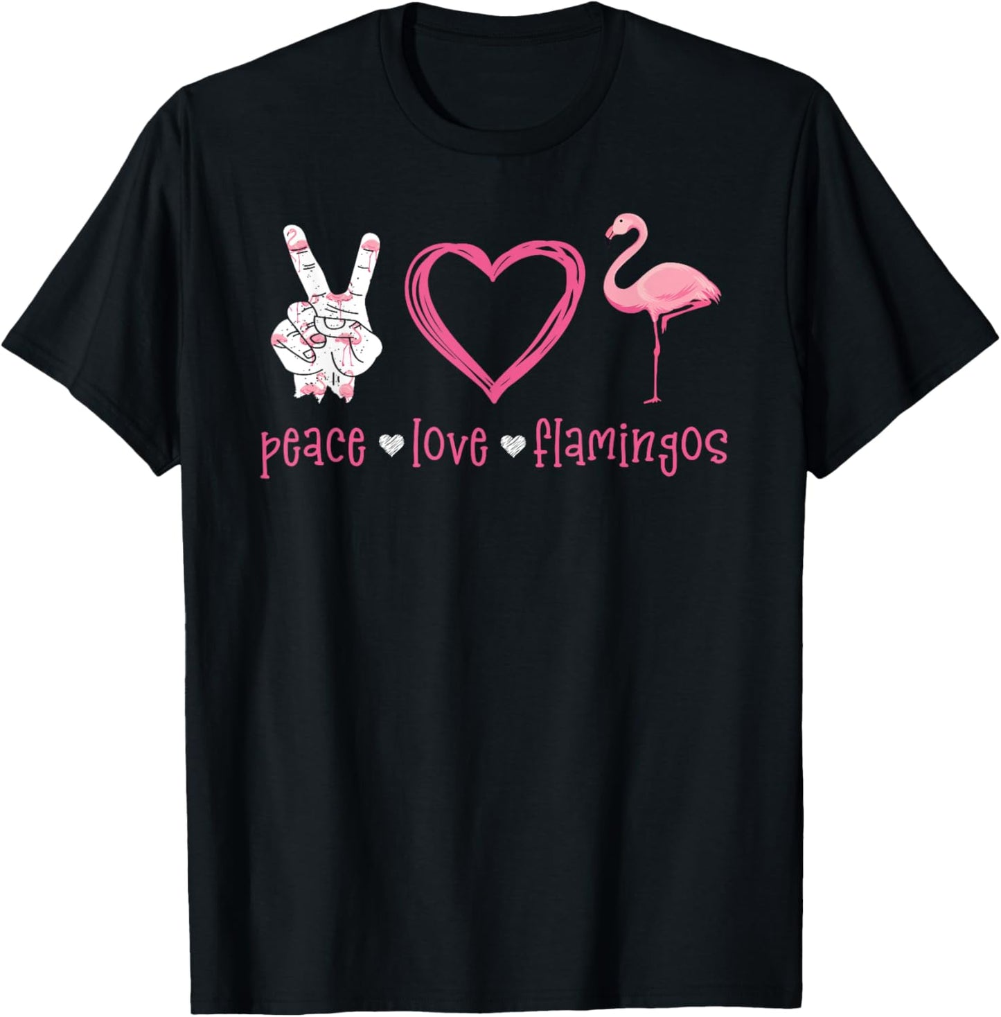Peace Love Flamingo Tshirt Hand Sign Heart Flamingo Lovers T-Shirt