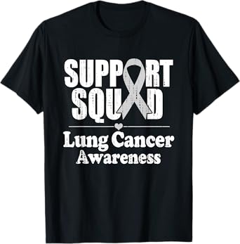 Lung Cancer Awareness White Ribbon Support Crew Squad T-Shirt
