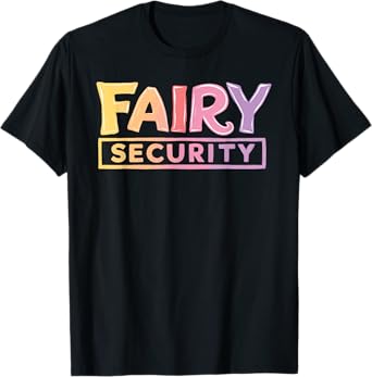 Fairy Security Black Unisex Adults T-Shirt, Small, Short Sleeve, Crew Neck, Cotton 65% Polyester 35%