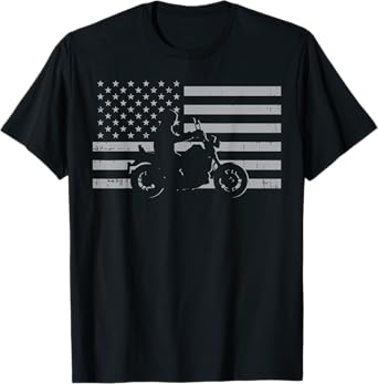 Motorcycle US Flag Biker Motorbike Men Women Kids Teen Youth T-Shirt