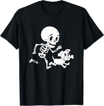 Skeleton With Dog Halloween Funny Humor Joke Men Women Kids T-Shirt