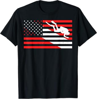 Funny Scuba Diving Design Scuba Dive US Flag Scuba Diver T-Shirt