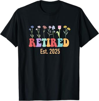 Retired Est 2025 Groovy Retired Teacher Funny Retirement T-Shirt