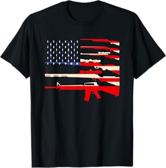 USA Flag Guns Weapon Rifles 2A Amendment 4th July Patriotic T-Shirt