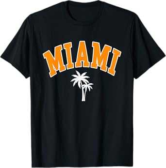 Miami Beach MIA Florida Palm Trees USA College Font Men Women Girls Kids T-Shirt