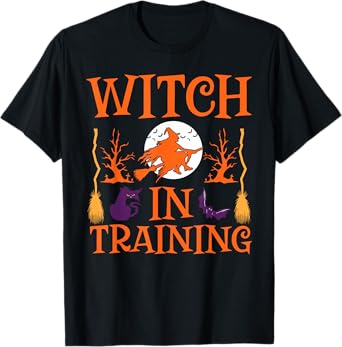 Scary On Her Broom Halloween Party Spooky Witch In Training T-Shirt